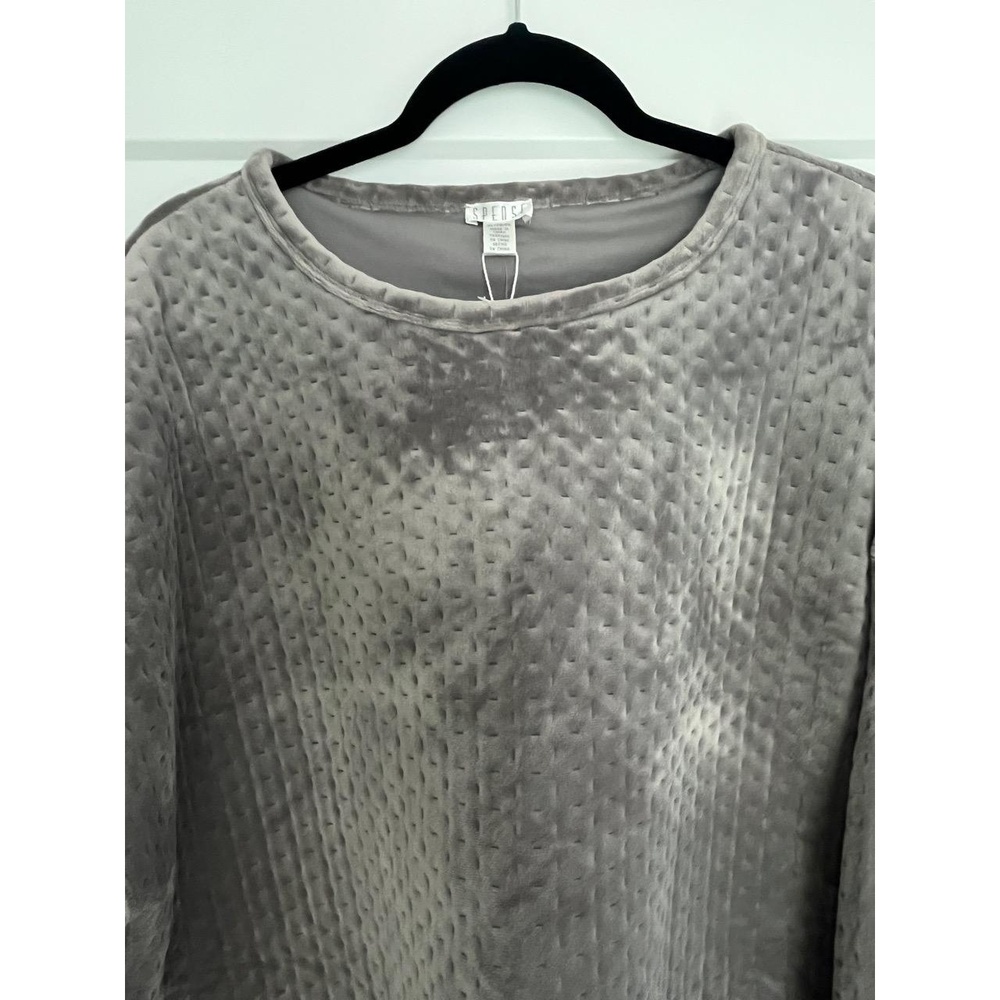 NWT Spense Womens Quilted Velour Pullover Crew Neck Cozy Taupe Top, XL - Picture 2 of 7